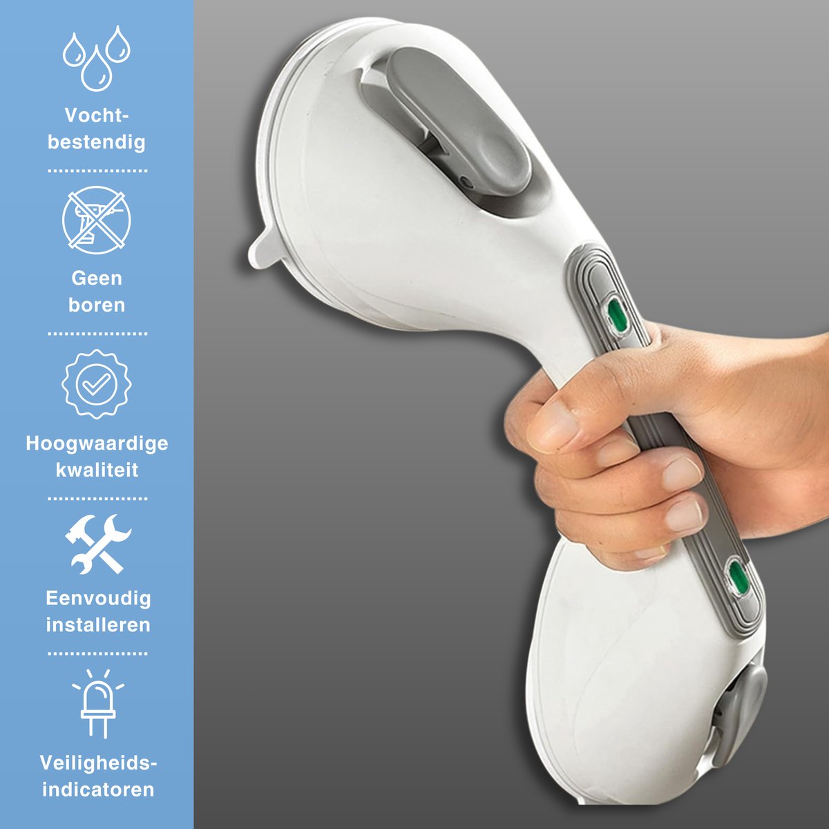 Lumivéra® Zuignap Handgreep – Badkamer Wandbeugel tot 110 kg (voor gladde oppervlakken)