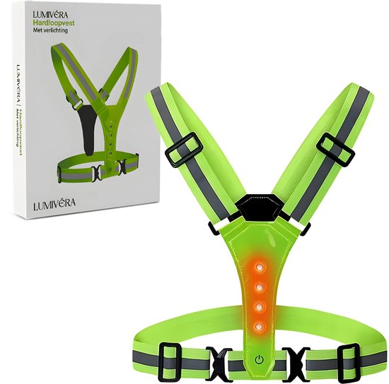 Lumivéra® Hardloopvest met LED – Reflecterend & Verstelbaar (Groen, 360° zichtbaarheid)