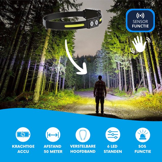 Lumivéra® LED Hoofdlamp – Oplaadbaar, Bewegingssensor, 550 Lumen (Rood Licht)